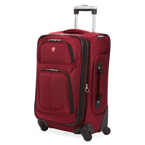 SwissGear Sion Softside Expandable Luggage – Carry-On Suitcase with 360 Degree Wheels & Retractable Handle – 21 Inch, Perfect for 1-3 Night Trips – Burgundy - color: Burgundy, size: Carry-On