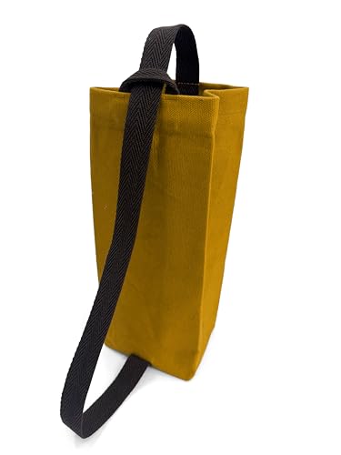 Under NY Sky Wine Tote Bag, Portable Canvas Carrier w/Shoulder Strap, Lightweight, Wine Gift for Travel & Picnic - Single Bottle - Mustard (Wine Bag 1 Slot Mustard) - color: Wine Bag 1 Slot Mustard