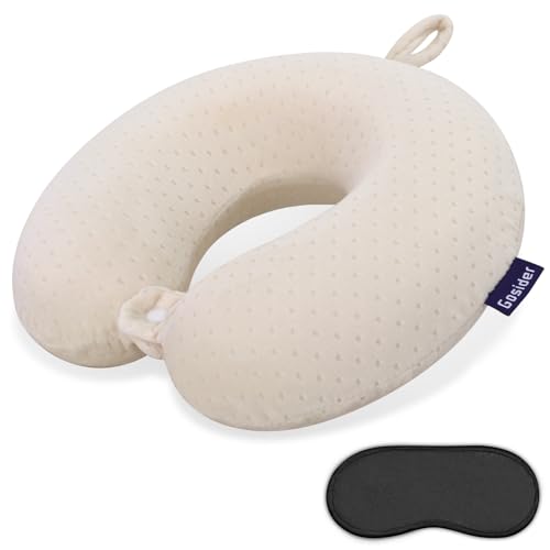 Memory Foam Neck Pillow Comfortable Travel Neck Pillow Neck and Head Support Lightweight Portable Airplane Travel Pillow for Sleeping, Traveling,Car, Train, Bus and Home Use Beige - color: Beige
