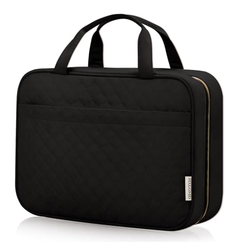 HXLGMD Travel Size Toiletry Bag for Women, Portable Cosmetic Bag with Hanging Hook, Travel Essentials Water-resistant Makeup Organizer for Accessories, Shampoo, Full-size Container, Toiletries - color: Black, size: Medium