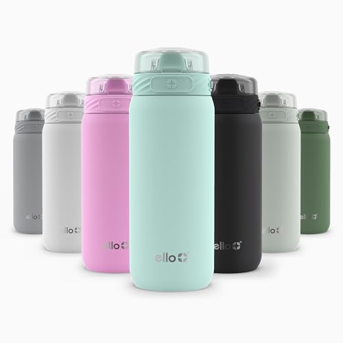Ello Cooper 18oz Kids Stainless Steel Water Bottle with Straw and Carry Handle, Double Walled and Vacuum Insulated Metal, Leak Proof Locking Lid with Soft Silicone Spout, Reusable, BPA Free, Yucca - color: Yucca, size: 18 Ounces