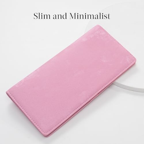 Bveyzi Ultra Slim Thin Leather RFID Blocking Credit Card Holder Bifold Clutch Wallets for Women - color: Pink