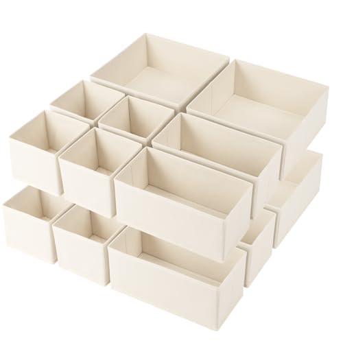 Criusia Drawer Organizer Clothes,16 Pack Underwear Drawer Organizers, Foldable Closet Organizers and Storage Dresser Drawer Dividers Clothing Organizer for Clothes, Socks, Scarves, Bra, Ties (Beige) - color: Beige, size: 16 Pack
