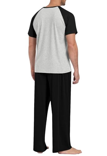 Yincro Mens Pajamas Set Lightweight Loungewear Short Sleeve Top and Pants Soft Sleepwear Pjs Sets - color: Light Gray-black, size: X-Large
