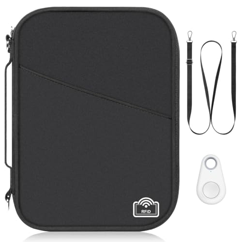 Family Passport Holder for Travel with RFID Blocking, Traveling Essentials Organizer Pouch Bag, Light Passport Wallet for Travel Must Haves Accessories for Women Men - color: Black