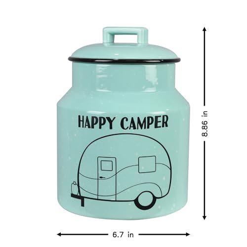 Young's Inc. Ceramic Cookie Jar - Cute Kitchen Counter Storage Canister with Lid - Perfect for Cookies, Coffee, Tea, Candy, Dog Treats, and More - Happy Camper - Mint - color: Teal