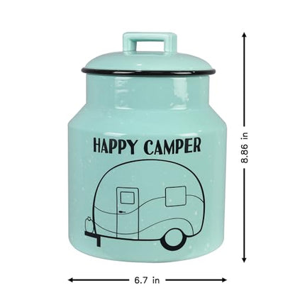 Young's Inc. Ceramic Cookie Jar - Cute Kitchen Counter Storage Canister with Lid - Perfect for Cookies, Coffee, Tea, Candy, Dog Treats, and More - Happy Camper - Mint - color: Teal