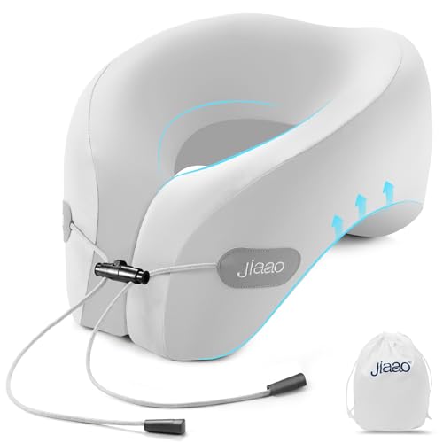jiaao Travel Pillow Memory Foam Neck Pillow for Airplanes with Adjustable Drawstring Support, Gray Travel Neck Pillow for Flights, Road Trips, Trains & Everyday Travel - color: Gray