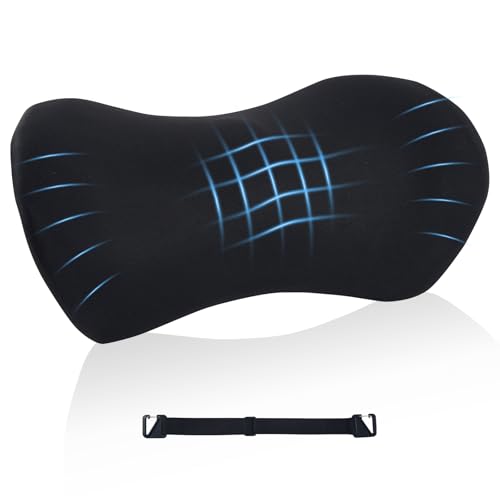 Lumbar Support Pillow for Office Chair and Car Seat, Lumbar Pillow with Adjustable Strap, Memory Foam Back Pillow for Lower Back Pain Relief, Back Support Pillow for Sitting, Driving, Traveling - color: Dark Black (With Strap)