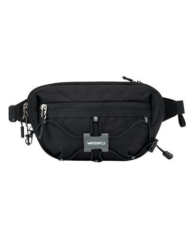 WATERFLY Lightweight Small Fanny Pack: 1.5L Mini Slim Crossbody Waist Belt Hip Bag with RFID Blocking, Anti-Theft & Water Resistant Pouch for Women Men Travel Hiking Running Walking EDC - color: Black