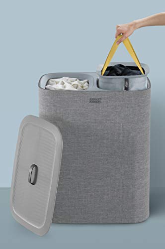 Joseph Joseph Tota 90 liter/23.8 gallon Laundry Hamper Separation Basket with lid, 2 Removable Washing Bags with Handles - Gray - color: Gray, style: Dual Compartment 90L