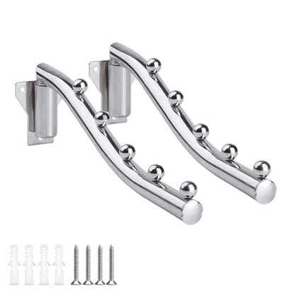 2 PCS Wall Mount Clothes Hanger Foldable, Laundry Hangers Wall Mount Retractable, Outdoor Indoor Wall Mounted Clothes Drying Rack Coat Hook for Laundry Room Closet Organizers and Storage for Wardrobe - size: 5 HOOKS x 2