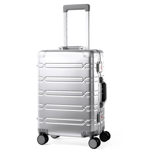 VentureVault All Aluminum Carry On Luggage 22x14x9 Airline Approved，Zipperless Luggage Premium Aluminum Suitcase Luggage, Hard Shell Carry On Luggage with Spinner Wheels (silver, 20inch) - color: Silvery, size: 20inch