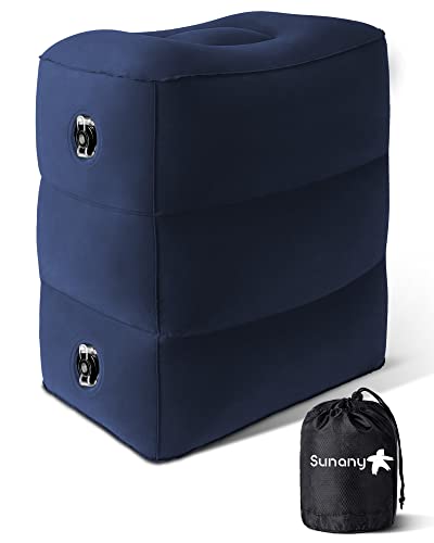 Sunany Inflatable Foot Rest Pillow for Travel, Kids/Adults Airplane Travel Pillow-Adjustable Height for Kids to Sleep While Traveling,Suitable for Airplane, Office, Home, Cars and Any Travel（Blue） - color: Blue, size: 1 Pack