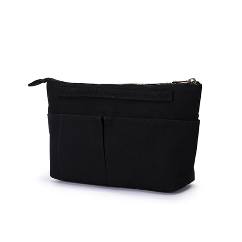 Tote Organizer Insert Purse Organizer for Handbags Cotton Canvas Simple Style Multiple Compartments (Black) - color: Black