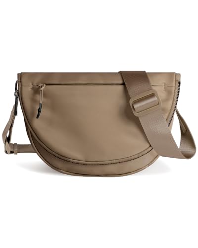 Crescent Bag for Women and Men, Fashion Medium Nylon Folding Crescent Moon Bag Single Shoulder Bag with Adjustable Strap - color: Coffee color