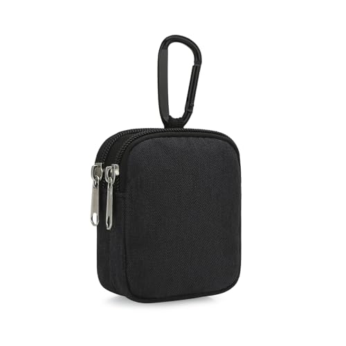 E-Tree Coin Purse with Carabiner Clip, Dual Layer Card Case Holder, Mini Pouch for AirPod Earphone Keychain USB Cable,Wallet, Small Accessories Organizer Bag for Women and Men (Black) - color: Black