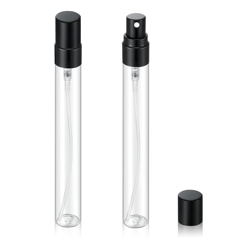 20Pcs 10ml Empty Clear Glass Mist Spray Bottle Refillable Mini Perfume Atomizer Travel Sample Bottle with Black Aluminized Nozzle Makeup Container for Perfume (10ml Black Caps) - color: 10ml Black Caps