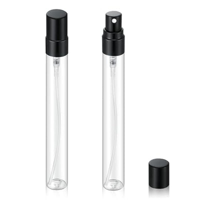 20Pcs 10ml Empty Clear Glass Mist Spray Bottle Refillable Mini Perfume Atomizer Travel Sample Bottle with Black Aluminized Nozzle Makeup Container for Perfume (10ml Black Caps) - color: 10ml Black Caps