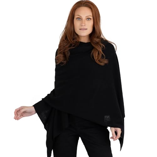 Velanio Cashmere 100% Cashmere Knitted Wrap Pashmina Shawl Extra Large Scarf Stole for Women Travel - color: Black