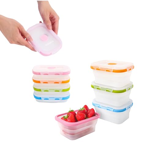 ECOBERI Collapsible Food Storage Containers, Silicone Small 4 Piece 12 oz Set, BPA-Free Food Storage with Airtight Lids, Space-Saving Lunch Containers, Freezer and Dishwasher Safe - color: Assorted Colors 12oz-4pc