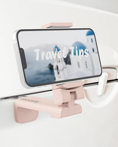 MiiKARE Travel Essentials Airplane Phone Holder, Universal Handsfree Phone Mount for Flying with 360 Degree Rotation, Travel Must Haves Phone Stand for Desk, Tray Table, Pink - color: Pink
