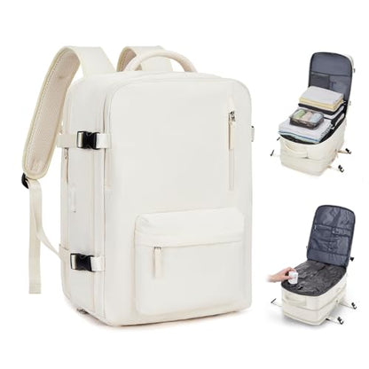 coofay Vacuum Backpack Travel with Pump Travel Backpack with Vacuum System Compression Backpacks for Traveling Easyvacpack Vacpack Backpacks Carry on Luggage - color: Beige, size: Extended-with Pump