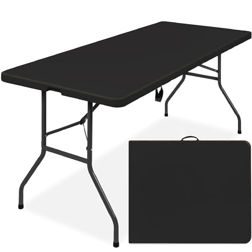 Best Choice Products 6ft Plastic Folding Table, Indoor Outdoor Heavy Duty Portable w/Handle, Lock for Picnic, Party, Camping - Black - color: Black, size: 6ft