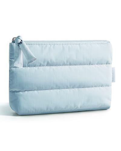 BAGSMART Small Makeup Bag, Puffy Portable Cosmetic Pouch with Charm Zipper, Water-Resistant Travel Organizer for Women (Baby Blue, Small) - color: 02-Baby Blue, size: Small