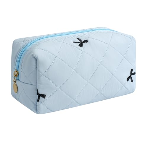 Makeup Bag Travel Cosmetic Bag for Women Girls, Zipper Make Up Pouch, Floral Flowers Toiletry Organizer Makeup, Portable Storage Cosmetic Travel Cloth Bag (Sky Blue) - color: C6 Sky Blue