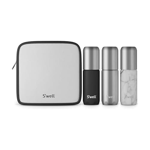 S'well 3.4oz Travel Bottle Set, Includes 3 Lightweight and Recyclable Aluminum Bottles, Leakproof Pumps For Shampoo, Conditioner, Body Wash, Lotions, Sanitizers, and More, TSA Carry On Approved