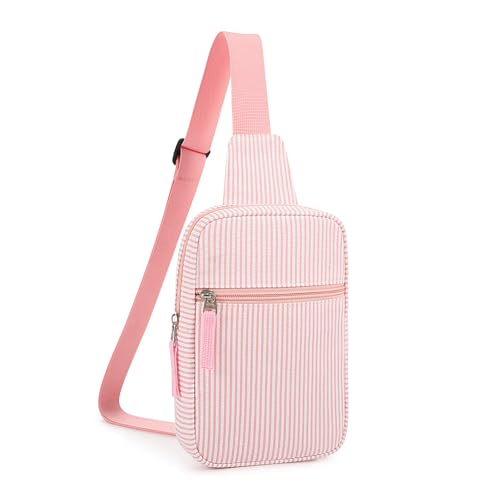 Birthday Gifts for 8 9 10 11 12 Year Old Teens Girls Kids, Fanny Pack Crossbody Bag Sling Belt Bags Purse, Dorm Travel Essentials for Girls Fashion, Preppy Tween Teen Girl Gift Trendy Stuff - color: Bean Pink Stripes