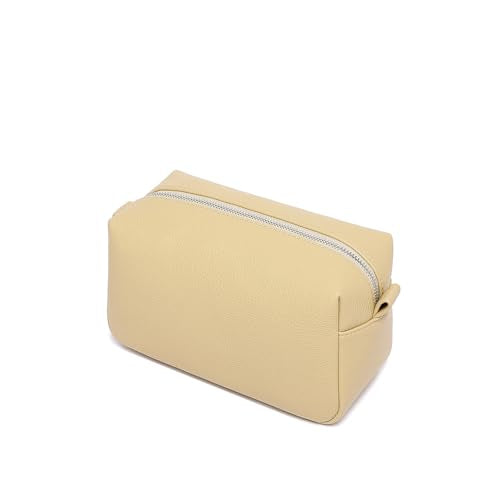 PU leather Organizer Bag Lightweight Cosmetic Bag with Ring Clasp Perfect Travel Makeup Bag for Women (Ground Lotus/PU) - color: Almond Yellow/PU