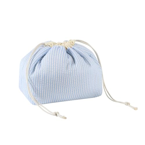 Cotton Quilted Seersucker Makeup Bag with Canvas Lining,Coquette Aesthetic Cute Travel Toiletry Bag,Drawstring Gift Bag for Women and Girls（Seersucker） - color: Seersucker