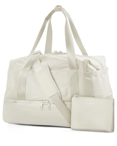 Weekender Bags for Women, BAGSMART Travel Duffel Bags with Shoe Compartment,Personal Item Travel Bag for Airlines, Carry on Overnight Tote Bag with Toiletry Bag (Light Beige,2pcs) - color: Light Beige, size: X-Large