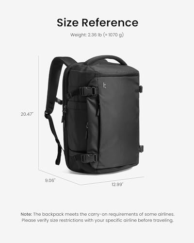 tomtoc Travel Backpack 40L, TSA Friendly Flight Approved Carry-on Luggage Hand Water-resistant Lightweight Business Rucksack, Durable Large Weekender Bag Daypack Fits 17.3 Inch Laptop - color: Black-ripstop, size: 40L