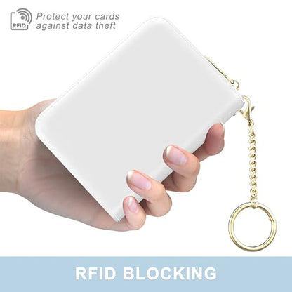 Aiawoxc Credit Card Holder, Small RFID Wallet Slim Leather Card Organizer Case with Zipper and Wristlet Strap, White - color: A-White, size: Wrist Strap