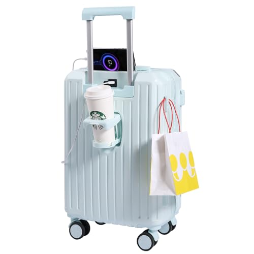 Carry-on Luggage with Cup Holder & USB Charging Port, Hard Side Luggage with Spinner Wheels, Lightweight Luggage for Travel, Business (Blue, Carry-On 20-Inch) - color: Blue