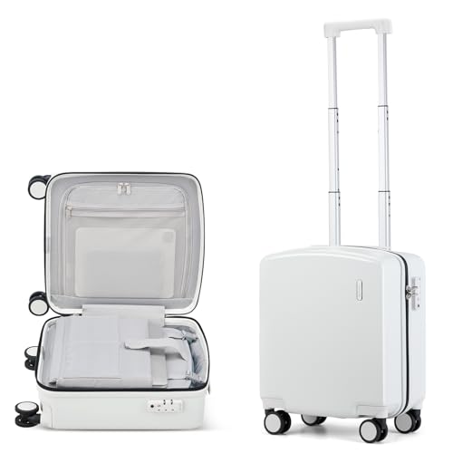 Hanke 16 Inch Underseat Carry On Luggage, Airline-Approved Hard Shell Small Suitcase with Spinner Wheels, Lightweight Tsa Lock Travel Luggage for Short Trips(Smoke White) - color: Smoke White, size: Underseat 16-Inch