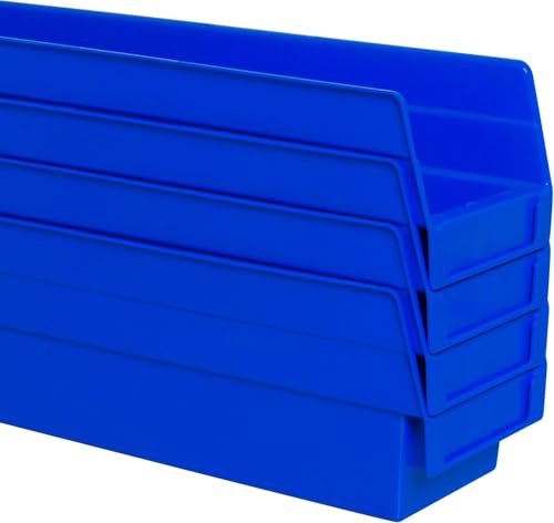 Akro-Mils 30128 Plastic Shelf Bins, Heavy Duty Storage Bins for Garage, Closet, and Drawer Organization, 18 x 4 x 4 inches, Blue, 12-Pack - color: Blue