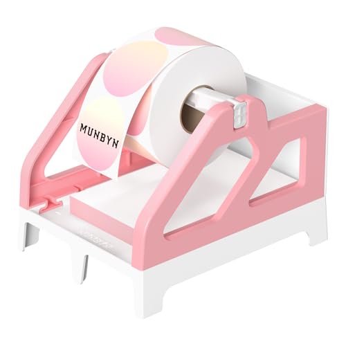 MUNBYN Label Holder for Rolls and Fan-Fold Labels, Thermal Sticker Roll Holder for Desktop Thermal Printer Shipping Supplies Industrial Paper, Pink - color: Pink and White