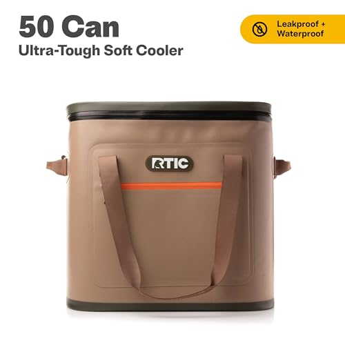 RTIC Ultra-Tough Soft Cooler 50 Can, Insulated Bag Portable Ice Chest Box for Lunch, Beach, Drink, Beverage, Travel, Camping, Picnic, Car, Trips, Floating Cooler Leak-Proof with Zipper - color: Tan
