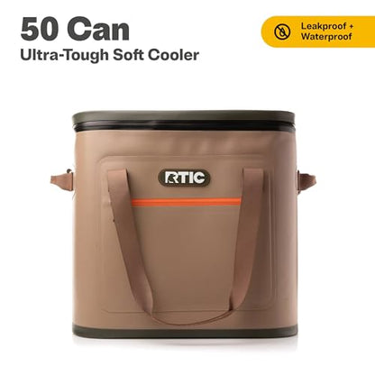 RTIC Ultra-Tough Soft Cooler 50 Can, Insulated Bag Portable Ice Chest Box for Lunch, Beach, Drink, Beverage, Travel, Camping, Picnic, Car, Trips, Floating Cooler Leak-Proof with Zipper - color: Tan