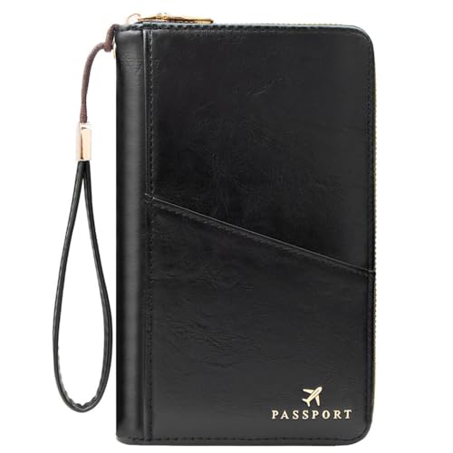 Family Passport Holder for Travel Women and Men RFID Passport Holder with Zipper Passport Case Passport cover Passport Wallet Travel Essentials and Accessories(1-2, Black) - color: Black 1