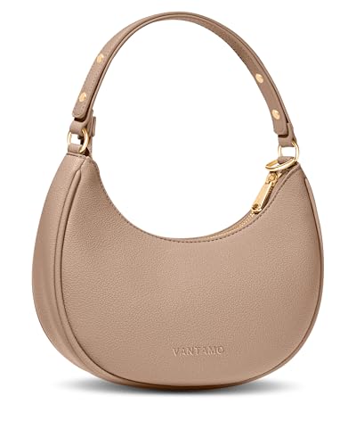 Vantamo Crescent Bags For Women with RFID Protection, Half Moon Clutch Purses for Women with Anti-Theft Clip for Extra Safety - color: Taupe