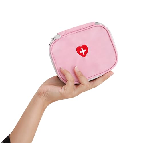 Portable Mini First Aid Pouch, Empty Travel Medicine Bag Double Zippers Handy Pills Pocket for Travel Home, Small Size (Pink) - color: Pink