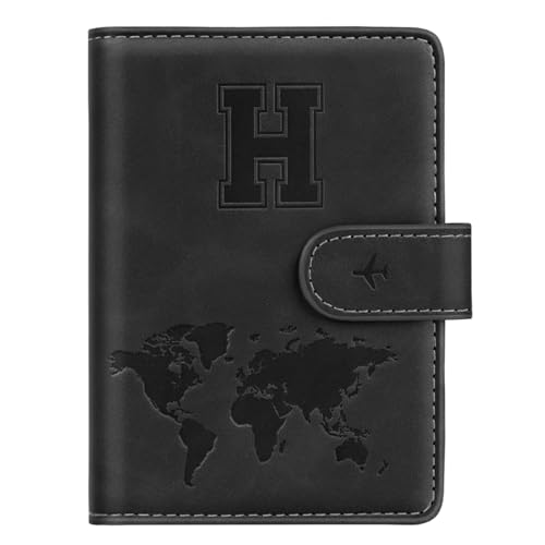 Passport Holder Wallet Cover Personalized Letter A-Z Travel Wallet RFID Blocking Passport Cover Wallet Case for Travel Passport Book Holders for Women and Men, Black-H - color: Black, size: H
