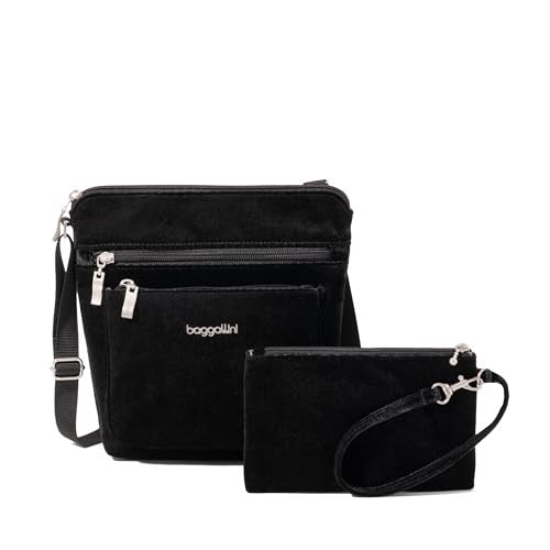 Baggallini Pocket Crossbody Bags for Women 8x8 Small Lightweight Durable Water-resistant Travel Purse W/Rfid - color: Black Velvet