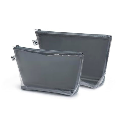 Tiny Twinkle Diaper Bag Organizing Pouches | 2 Pack Mess-Proof Travel Organizer Bags with Structured Bottom & Clear Front | TSA Approved Toiletry Bag Set for Baby and Mom Essentials (Charcoal) - color: Charcoal