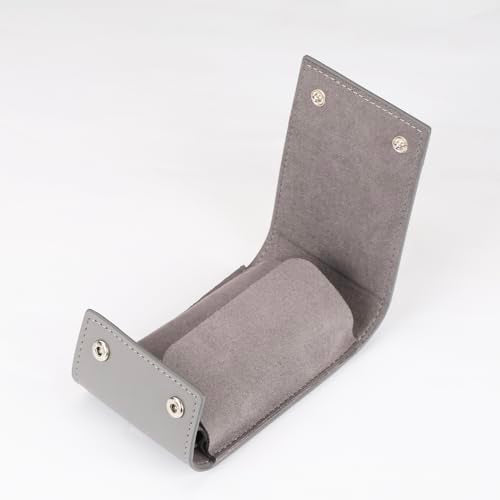 Travel Watch Pouch/Leather Watch Travel Case with Suede Lining/Luxury Leather Travel Watch Box Single Watch Pouch Christmas Gift for Man/Woman/Office - color: grey, size: Square shape